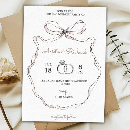 Invitación Elegant engagement party invitation with a bow