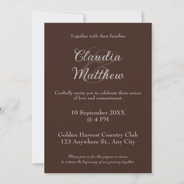 Invitación Elegant Espresso & Silver Script Photo Wedding (Anverso)