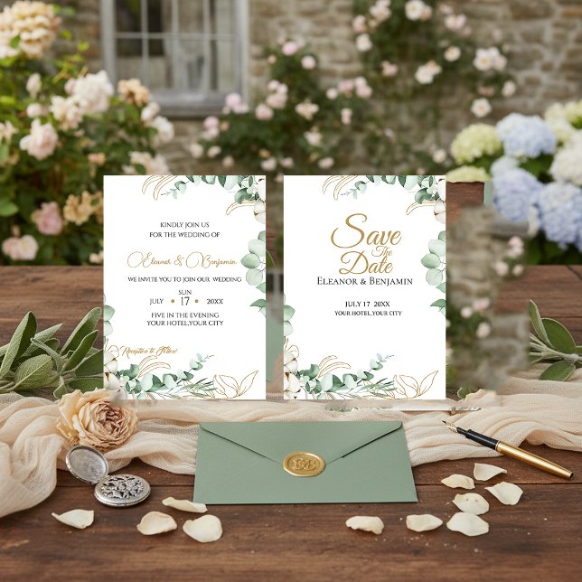 Invitación Elegant Eucalyptus and Gold Greenery Wedding  (Subido por el creador)