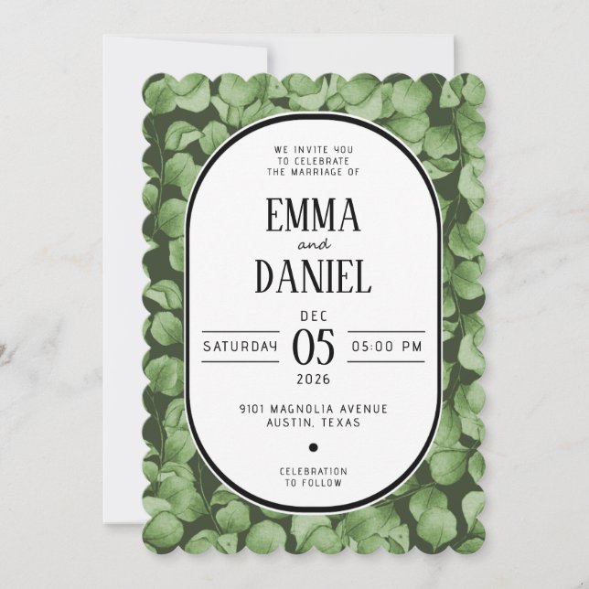 Invitación Elegant Eucalyptus Green Leaves Wedding Invitation (Anverso)