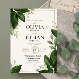 Invitación Elegant Eucalyptus Greenery and Gold Accents