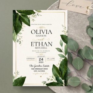 Invitación Elegant Eucalyptus Greenery and Gold Accents