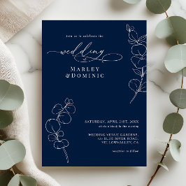 Invitación Elegant Eucalyptus Greenery Navy Blue Wedding