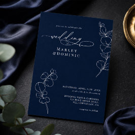 Invitación Elegant Eucalyptus Greenery Navy Blue Wedding