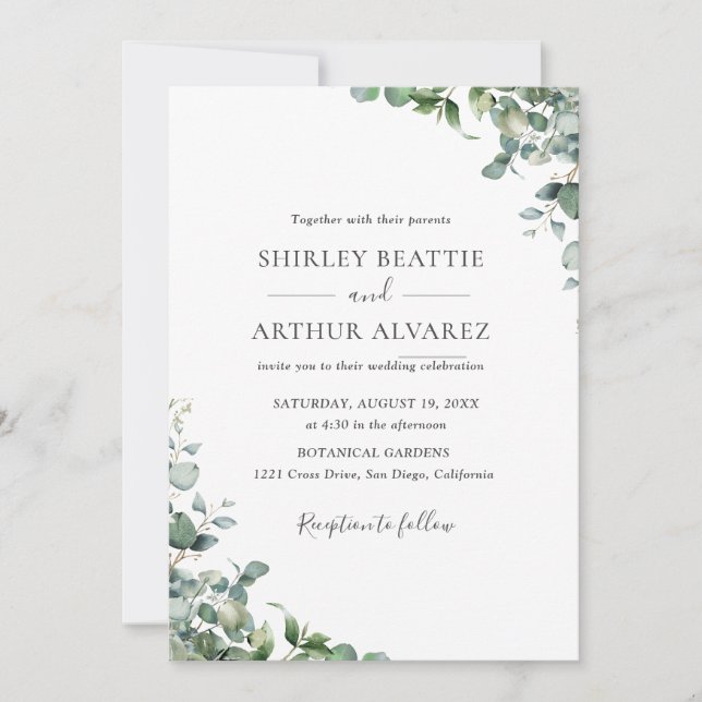 Invitación Elegant Eucalyptus Greenery Wedding (Anverso)