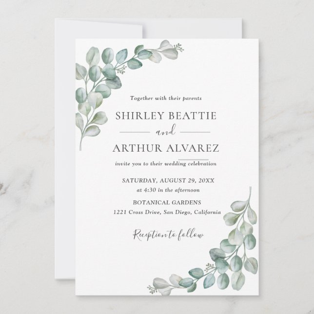 Invitación Elegant Eucalyptus Greenery Wedding (Anverso)