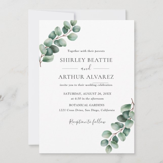 Invitación Elegant Eucalyptus Greenery Wedding (Anverso)