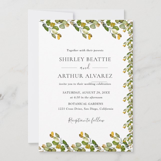 Invitación Elegant Eucalyptus Greenery Wedding (Anverso)