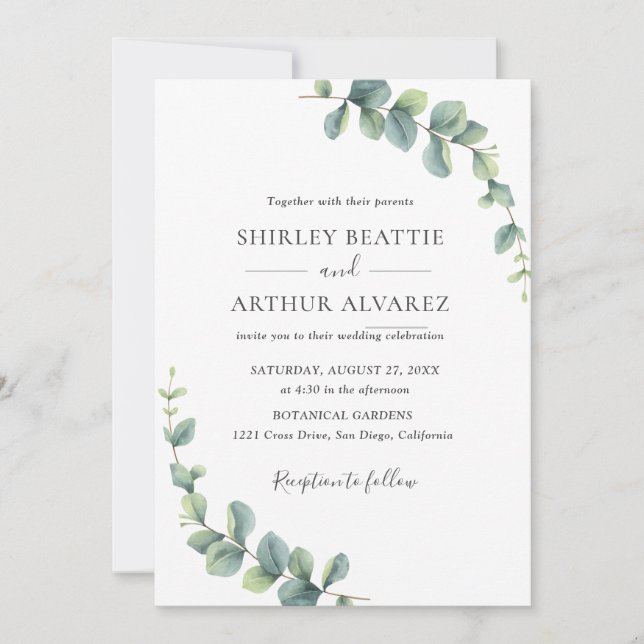 Invitación Elegant Eucalyptus Greenery Wedding (Anverso)