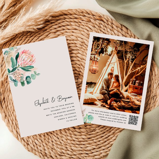 Invitación Elegant Eucalyptus Pampas Grass Protea Photo (Subido por el creador)