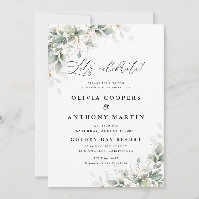 Invitación  Elegant Eucalyptus Wedding Invitation (Anverso)