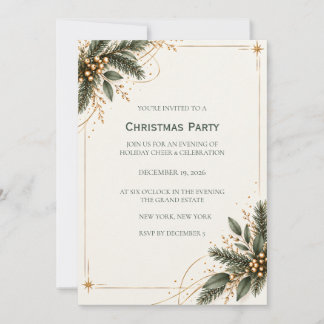Invitación Elegant Evergreen Gold Christmas Party Invitation