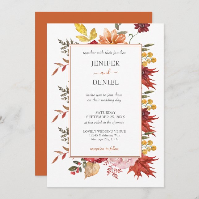 Invitación Elegant Fall Leaves Autumn Wedding  (Anverso / Reverso)
