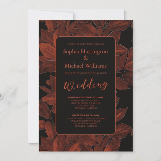 Invitación Elegant Fall Leaves Autumn Wedding Invite QR Code (Anverso)
