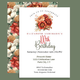 Invitación Elegant Fall Peony and Mum 100th Birthday