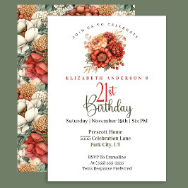 Invitación Elegant Fall Peony and Mum 21st Birthday