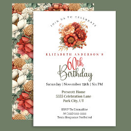 Invitación Elegant Fall Peony and Mum 60th Birthday