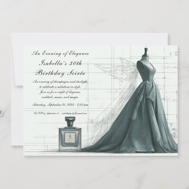 Invitación Elegant Fashion Sketch Birthday Invitation  (Anverso)