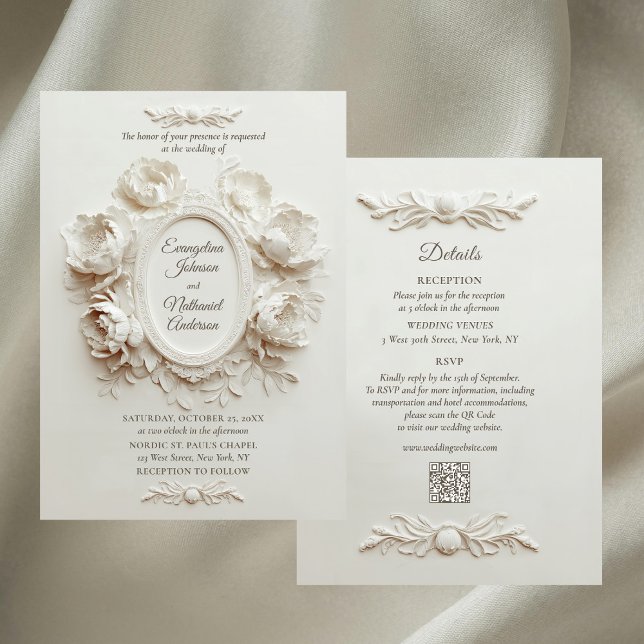 Invitación Elegant Faux Embossed Peonies Formal Wedding  (Subido por el creador)