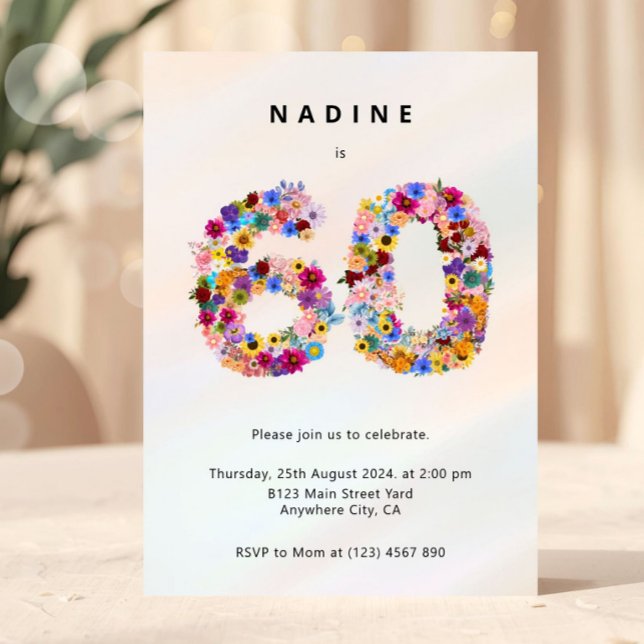 Invitación Elegant Feminine Chic Floral 60th Birthday (60th birthday invitation, floral 60 invite, sixty birthday party invite, elegant birthday invitation)