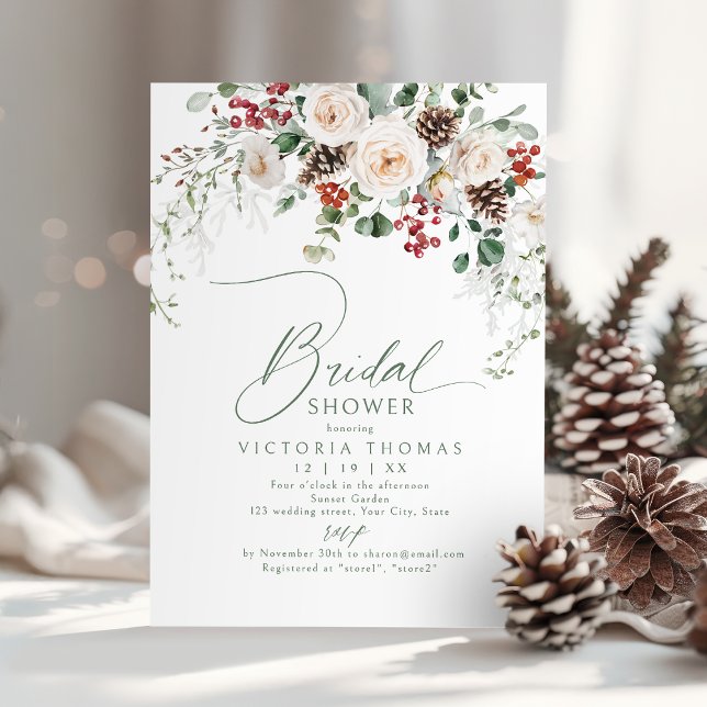 Invitación Elegant Festive Floral Holiday bridal shower (Elegant Festive Floral Holiday bridal shower Invitation)