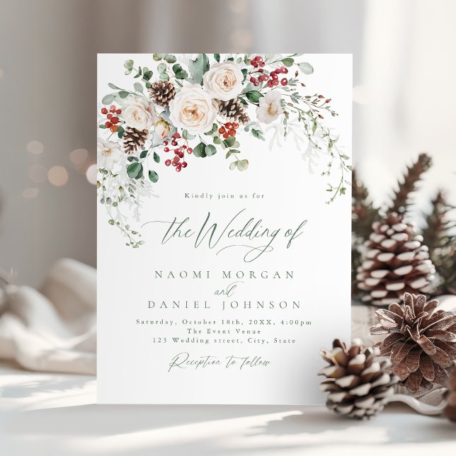 Invitación Elegant Festive Floral Holiday Winter Wedding (Elegant Festive Floral Holiday Winter Wedding Invitation)