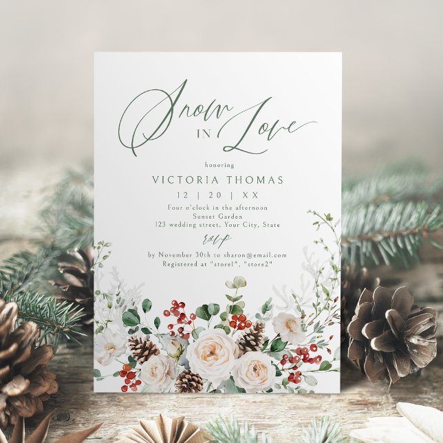 Invitación Elegant Festive Floral Snow in Love Bridal Shower (Elegant Festive Floral Snow in Love Bridal Shower Invitation)