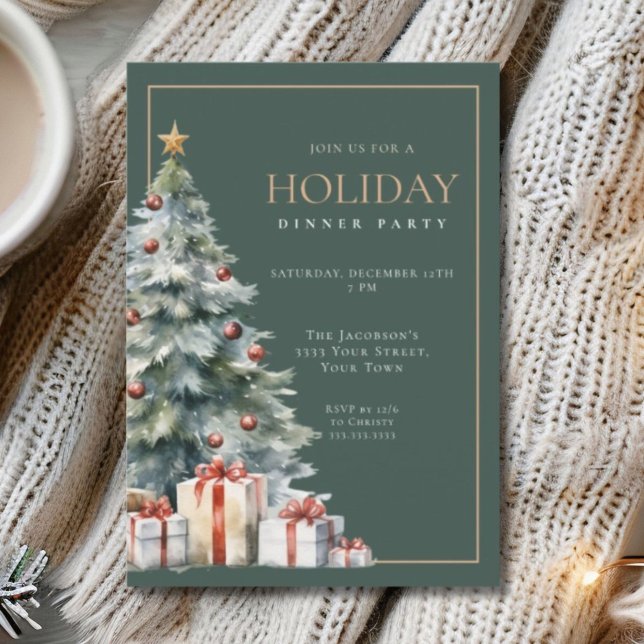 Invitación Elegant Festive Green Gold Holiday Dinner Party (Subido por el creador)