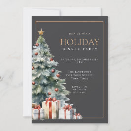 Invitación Elegant Festive Grey Gold Holiday Dinner Party