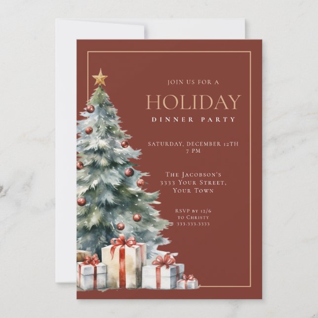 Invitación Elegant Festive Red Gold Holiday Dinner Party (Anverso)
