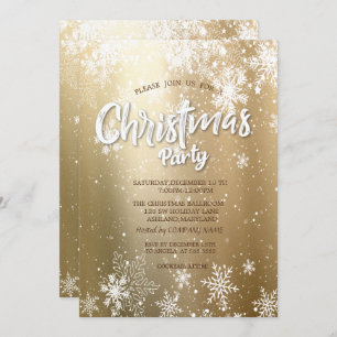 Invitación Elegant Festive Snowflakes Gold Christmas Company