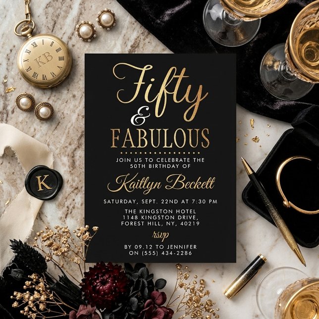 Invitación Elegant Fifty and Fabulous! 50th Birthday Party (Subido por el creador)