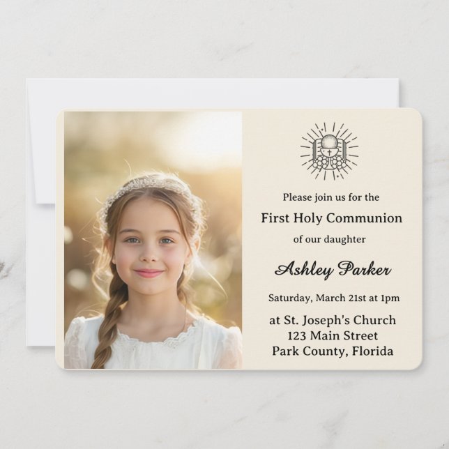 Invitación Elegant First Holy Communion Photo Invitation (Anverso)
