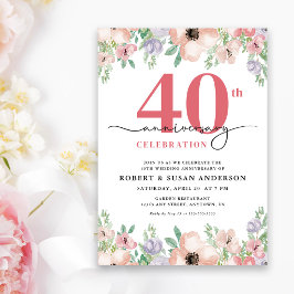 Invitación Elegant Floral 40th Wedding Anniversary