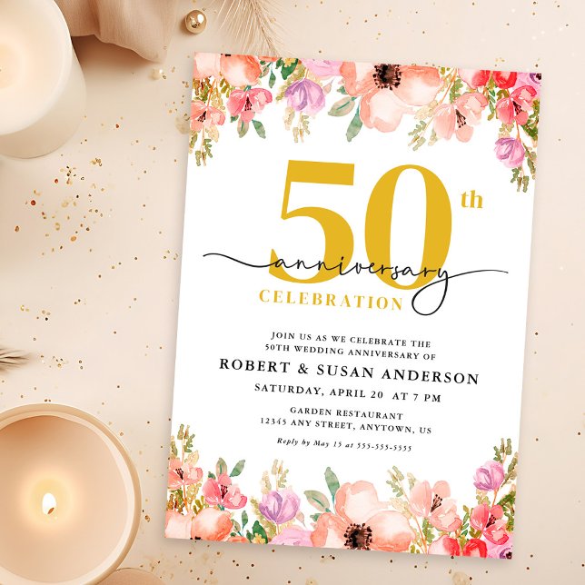 Invitación Elegant Floral 50th Wedding Anniversary (Subido por el creador)