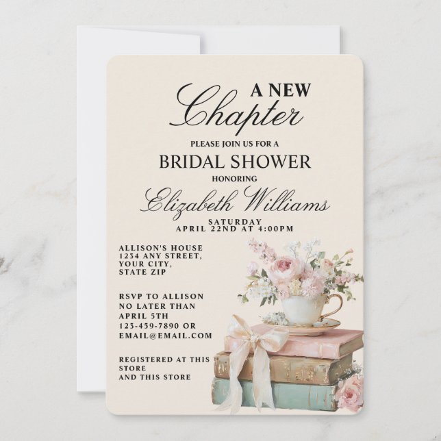 Invitación Elegant Floral A New Chapter Bridal Shower  (Anverso)