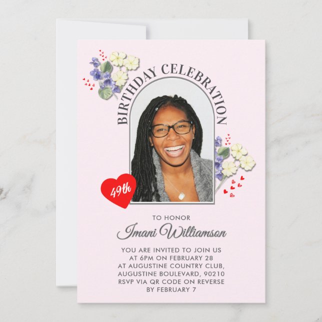 Invitación Elegant Floral ANY AGE Photo Birthday Invitation (Anverso)