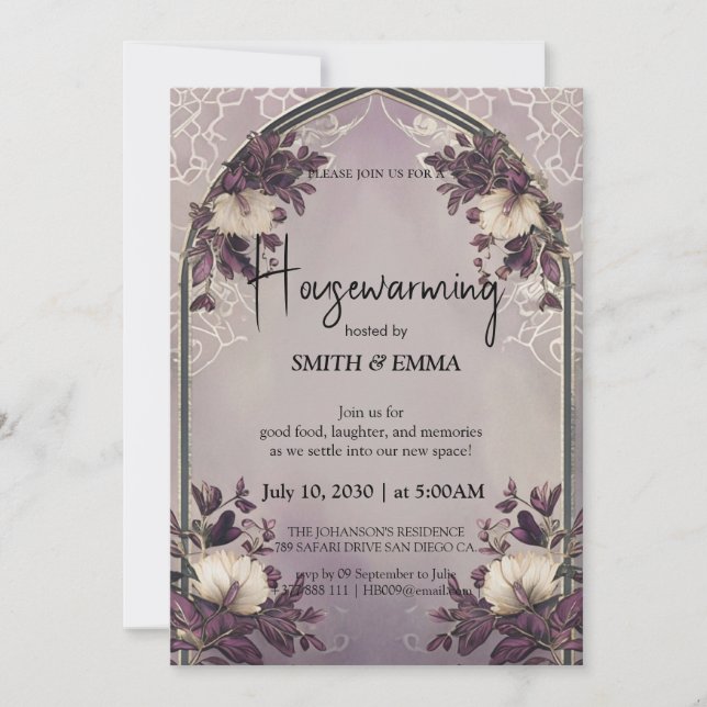 Invitación Elegant Floral Arch Housewarming Invitation with S (Anverso)