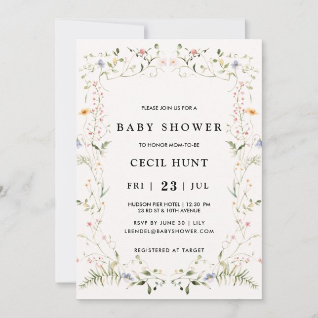 Invitación Elegant Floral Baby Shower (Anverso)