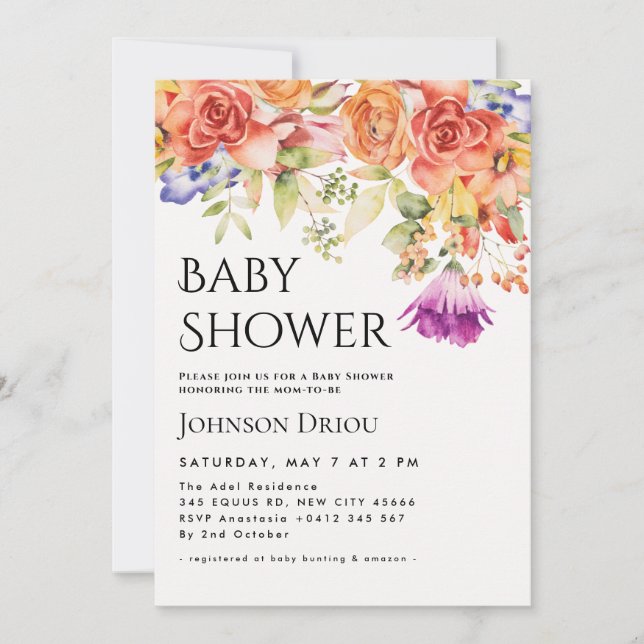 Invitación Elegant Floral Baby Shower Invitation (Anverso)