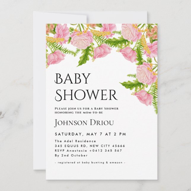 Invitación Elegant Floral Baby Shower Invitation (Anverso)