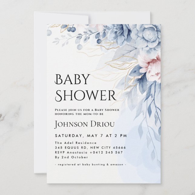 Invitación Elegant Floral Baby Shower Invitation (Anverso)