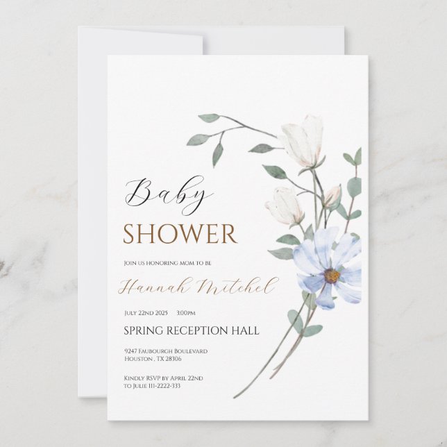 Invitación Elegant Floral Baby Shower Invitation Customizable (Anverso)