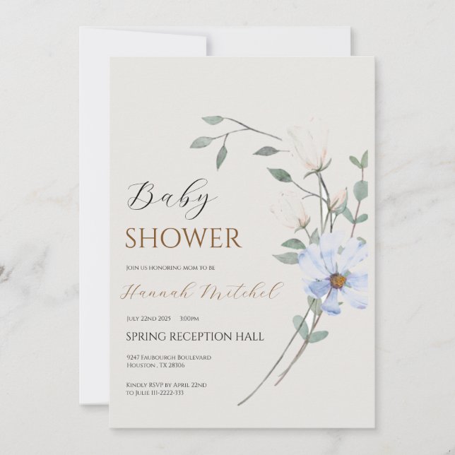 Invitación Elegant Floral Baby Shower Invitation Customizable (Anverso)