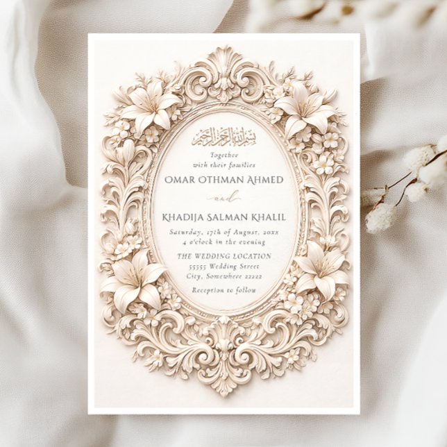 Invitación Elegant Floral Baroque Frame Islamic Wedding (Subido por el creador)