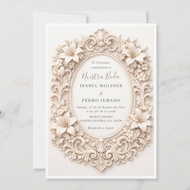 Invitación Elegant Floral Baroque Frame Nuestra Boda Wedding (Anverso)