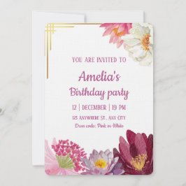Invitación Elegant Floral Birthday Invitation with Gold Frame