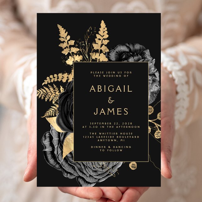Invitación Elegant Floral Black Gold Wedding (Subido por el creador)