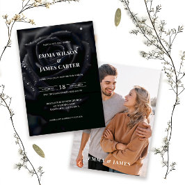 Invitación Elegant Floral Black Midnight Rose Photo Wedding
