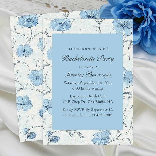 Invitación Elegant Floral Blue Country Garden Bachelorette (Subido por el creador)